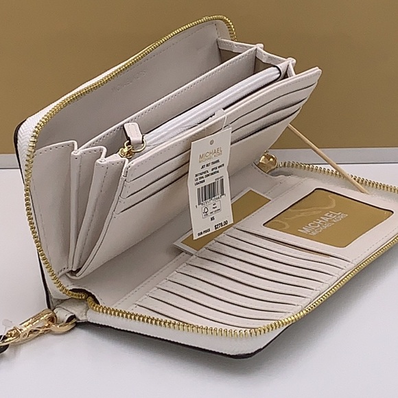 MICHAEL KORS LARGE TRAVEL CONTINENTAL WRISTLET WALLET OPTIC WHITE COLOR - Picture 13 of 16